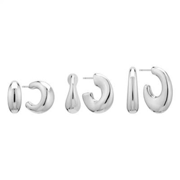 Set of 3 Shiny Silver .5", .75", and 1" Huggie Hoop Earring - Picture 1 of 1